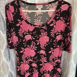 LuLaRoe Black Dress with Hot Pink Rose Print